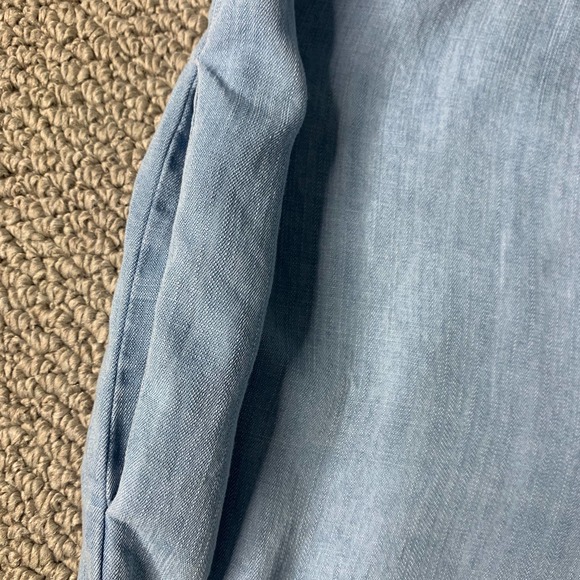 Easel Womens Blouse Top Size Medium Blue Chambray Cold Shoulders Fringe Hem - Picture 5 of 12